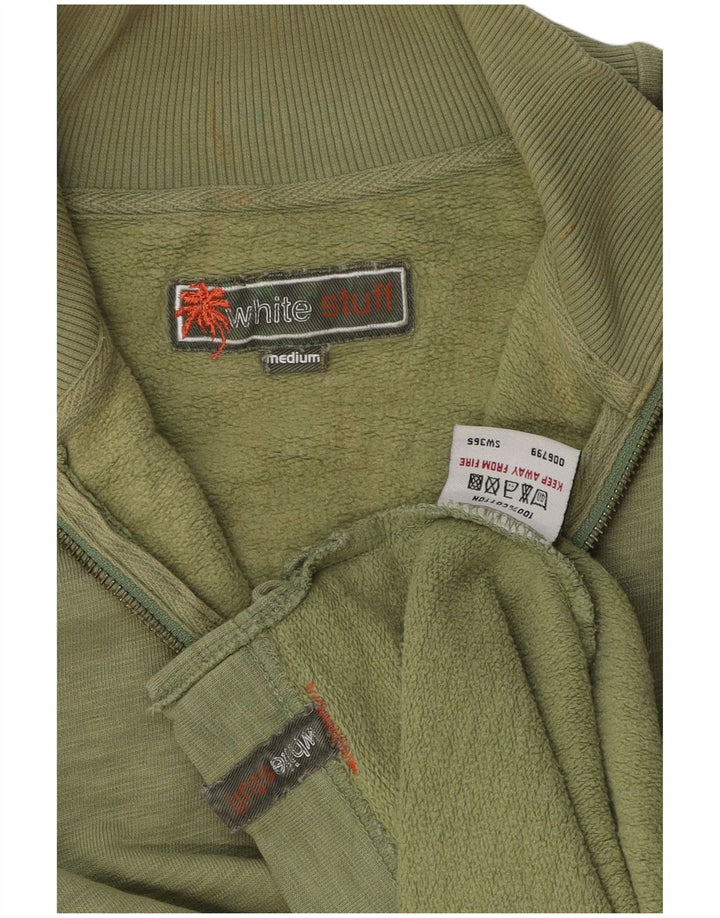 Sudadera con cuello y cremallera para hombre de White Stuff, jersey de algodón moteado en verde medio