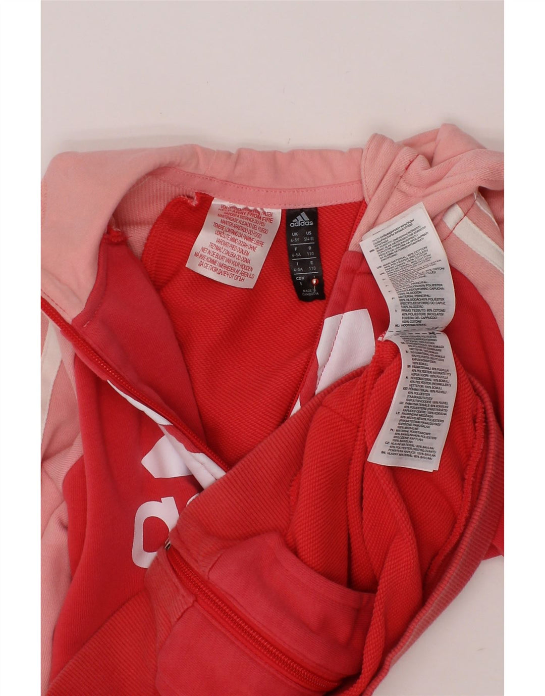 ADIDAS Sudadera con capucha y cremallera Aeroready para niña 4-5 años Rojo Colorblock