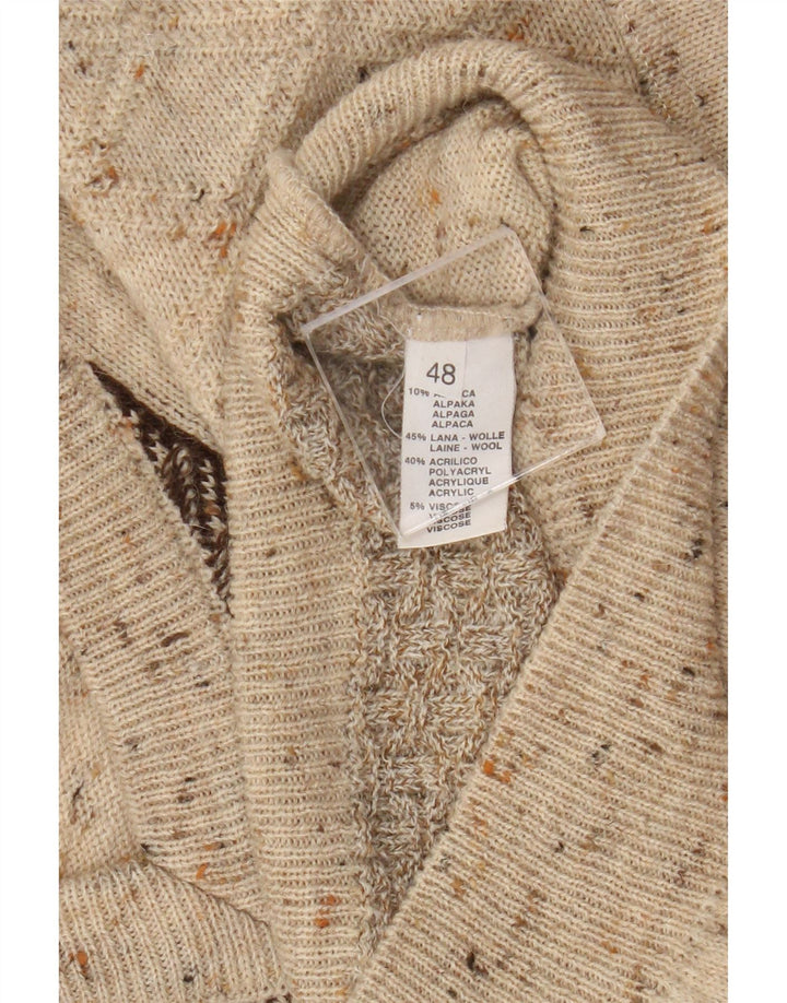 Vintage hombre V-cuello jersey suéter IT 48 medio beige colorblock lana