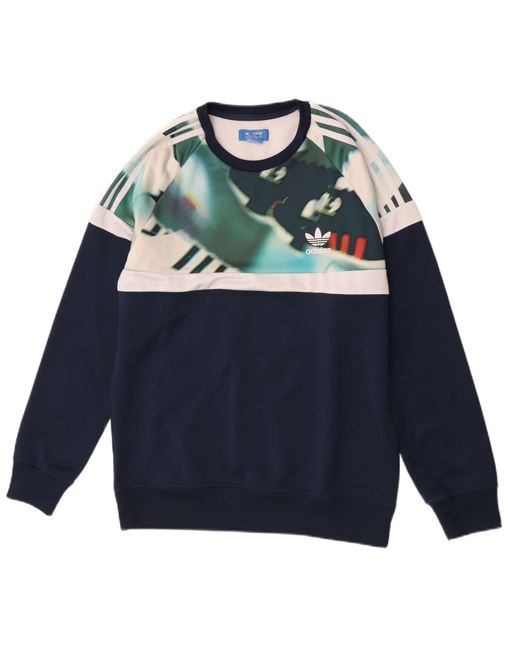 Adidas Hombre Sudadera Jumper Medium Azul Marino Colorblock Poliéster