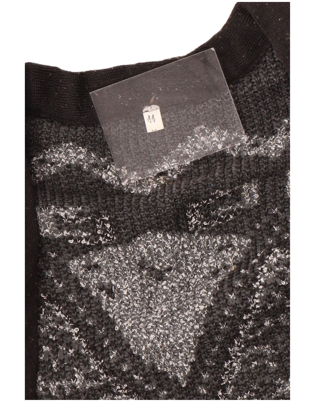 VINTAGE Mujer Longline Open Cardigan Suéter EU 44 XL Gris Geométrico