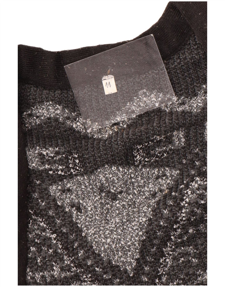 VINTAGE Mujer Longline Open Cardigan Suéter EU 44 XL Gris Geométrico