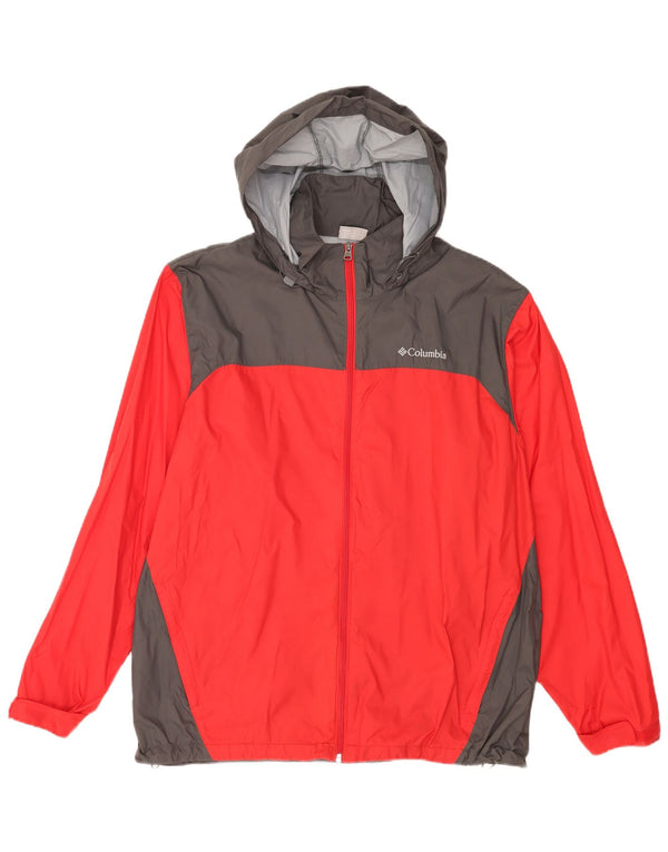 Columbia Chaqueta impermeable con capucha para hombre UK 40 Large Red Colourblock Nylon