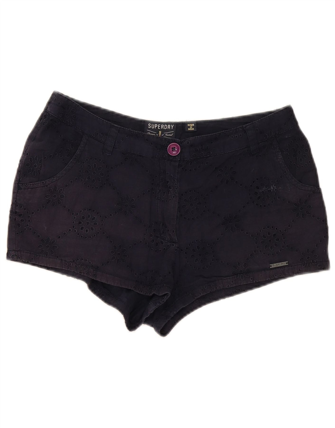 Superdry Hot Pants Mujer Pequeño W27 Azul Marino Floral