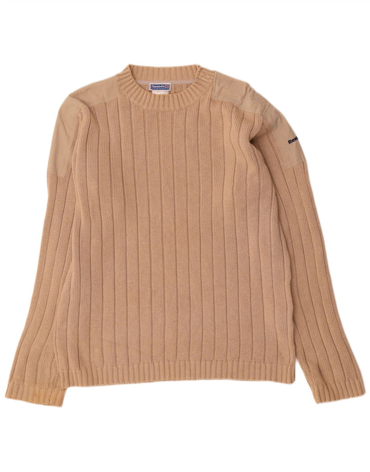 Reebok Jersey de cuello redondo con cuello redondo para hombre, jersey de algodón beige medio