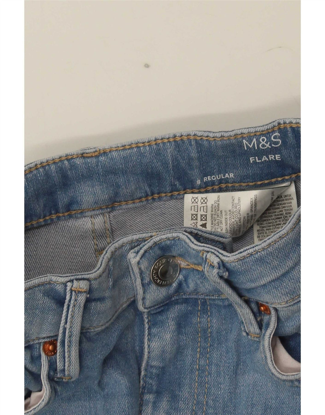 Marks & Spencer Vaqueros acampanados regulares para mujer UK 8 Small W26 L31 Algodón azul