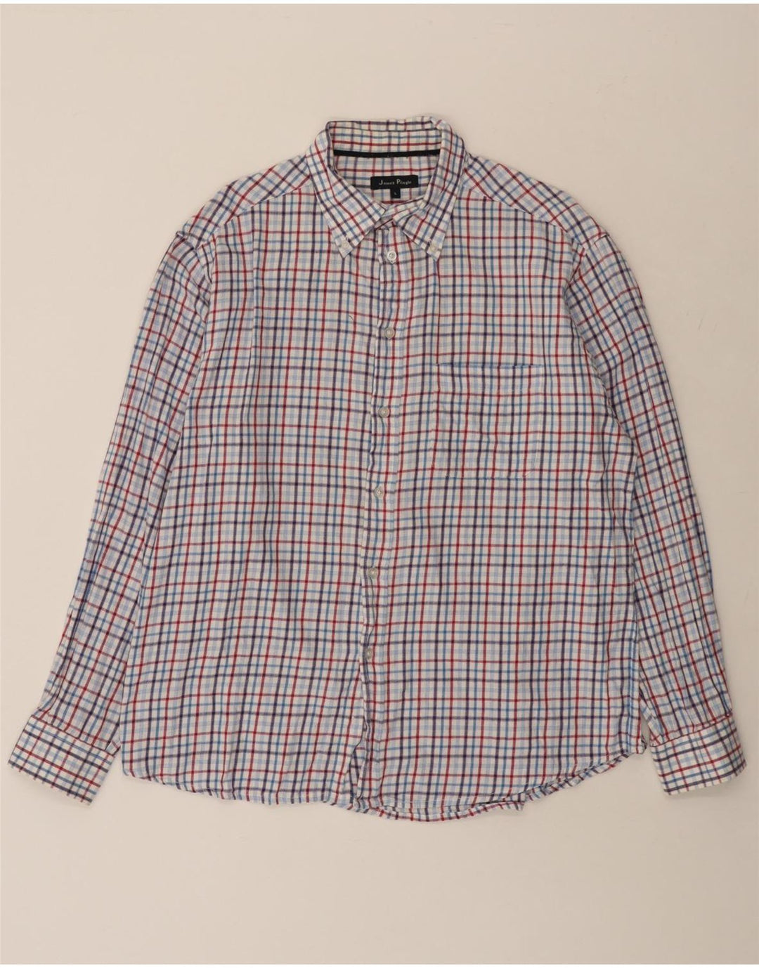 JAMES PRINGLE Camisa de franela para hombre Algodón a cuadros azul grande