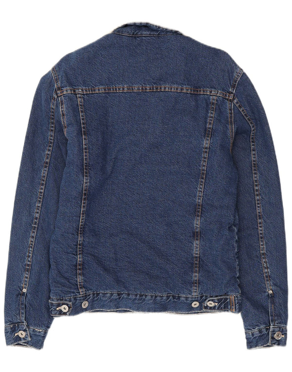 ZARA Chaqueta vaquera Sherpa para hombre UK 40 Large Algodón azul marino