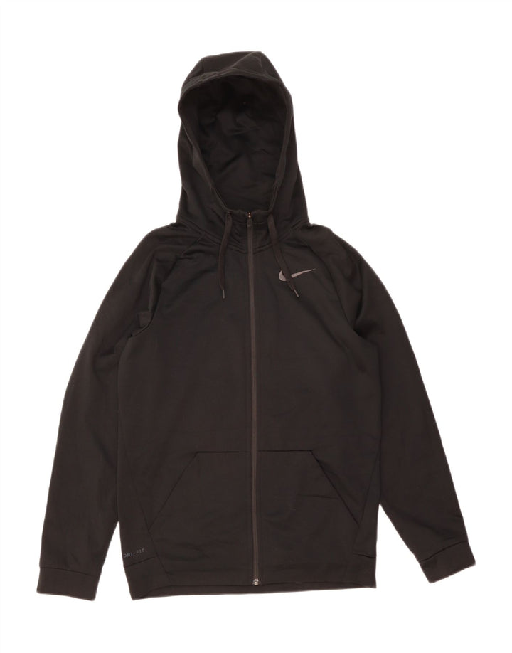 Nike Dri Fit Sudadera con capucha y cremallera para hombre, talla pequeña, poliéster negro