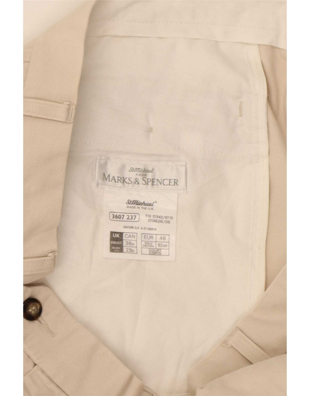 Marks & Spencer Pantalón de traje con pinzas para hombre W36 L29 Algodón beige