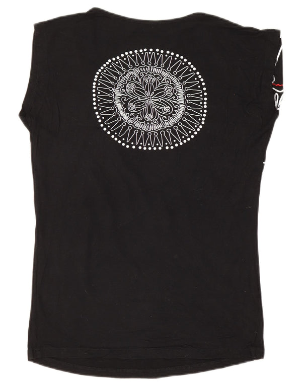 Desigual Camiseta gráfica para mujer Top UK 12 Medium Black Paisley