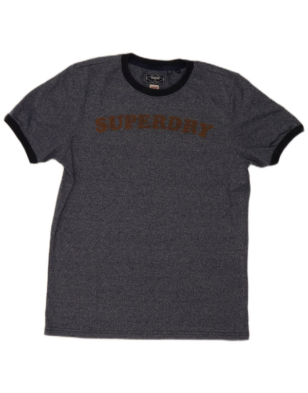 SUPERDRY Camiseta gráfica para hombre Top mediano de algodón moteado en azul marino