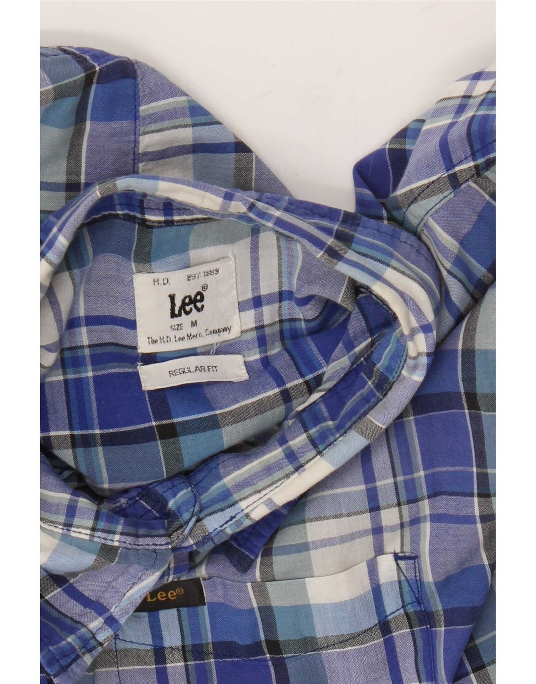 Camisa Lee de manga corta y corte regular para mujer, talla 44, color azul medio a cuadros