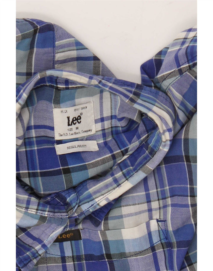 Camisa Lee de manga corta y corte regular para mujer, talla 44, color azul medio a cuadros