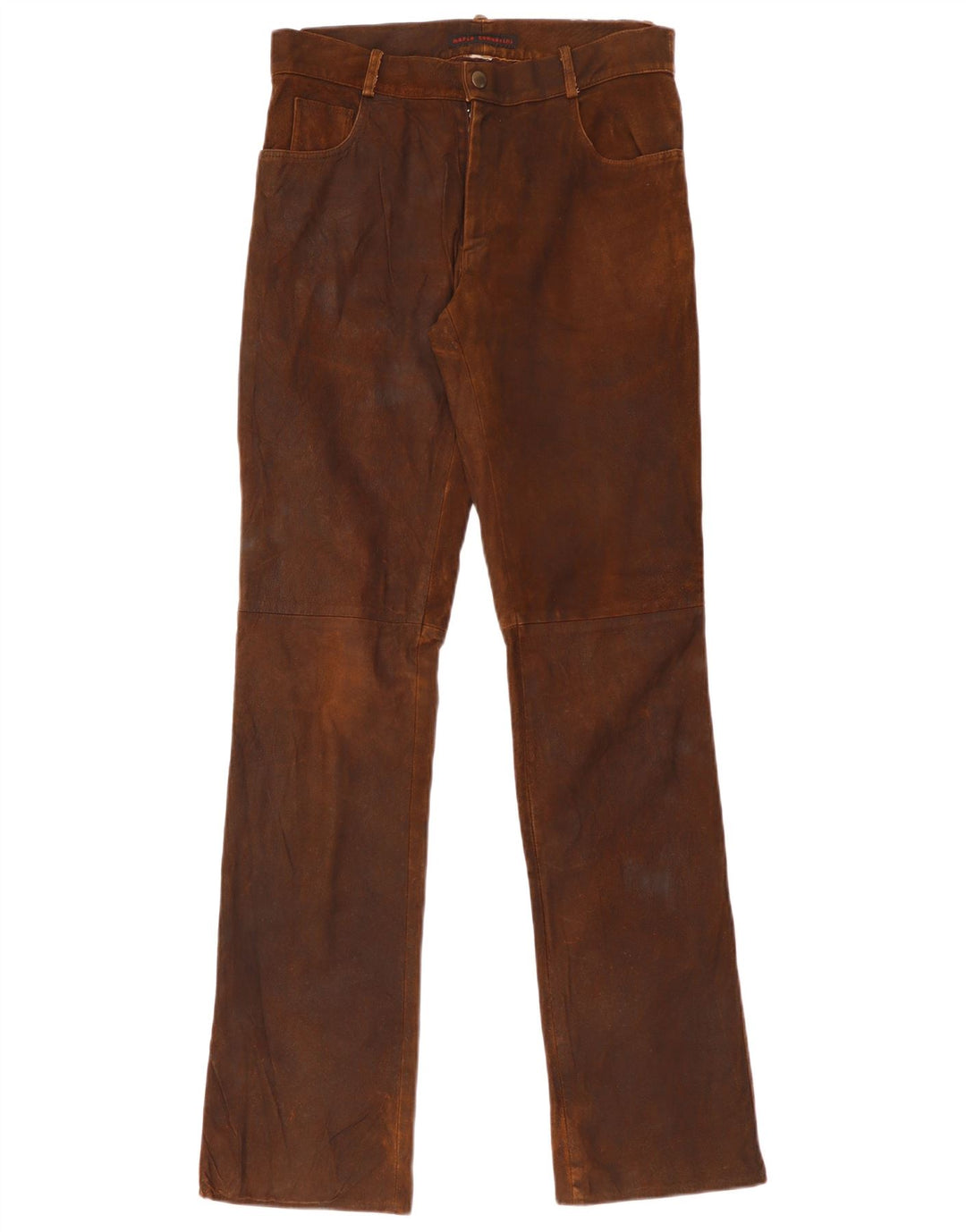 Pantalón de cuero recto vintage para mujer W30 L35 Marrón