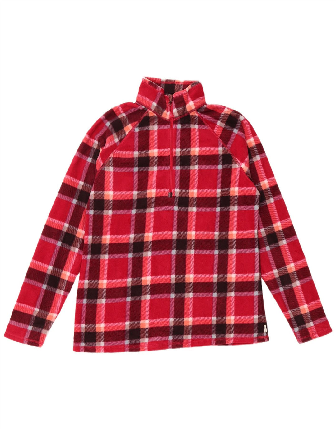 EDDIE BAUER Jersey polar con cuello y cremallera para mujer Reino Unido 14 Poliéster a cuadros rojos medianos