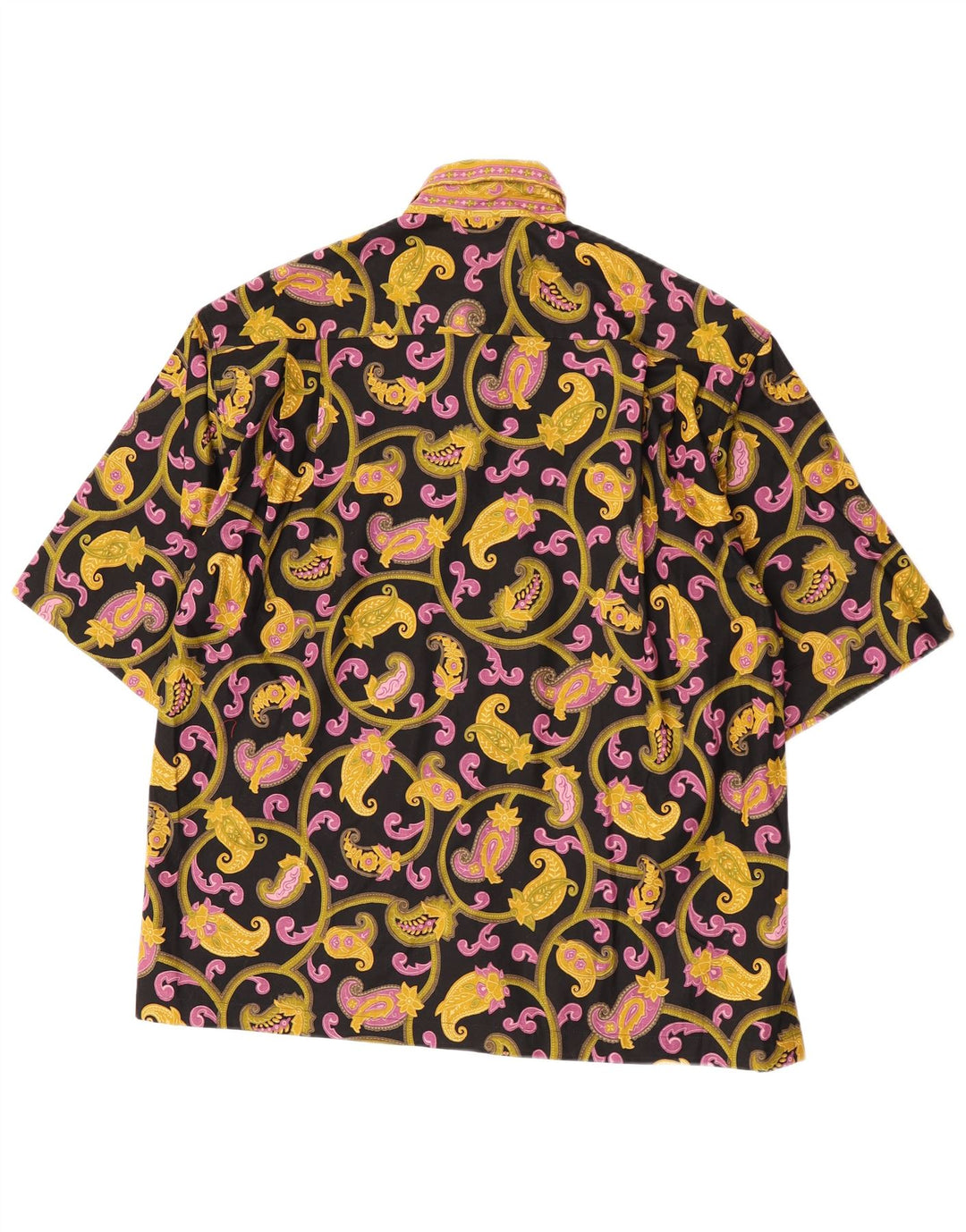 Vintage hombres camisa de manga corta medio negro Paisley