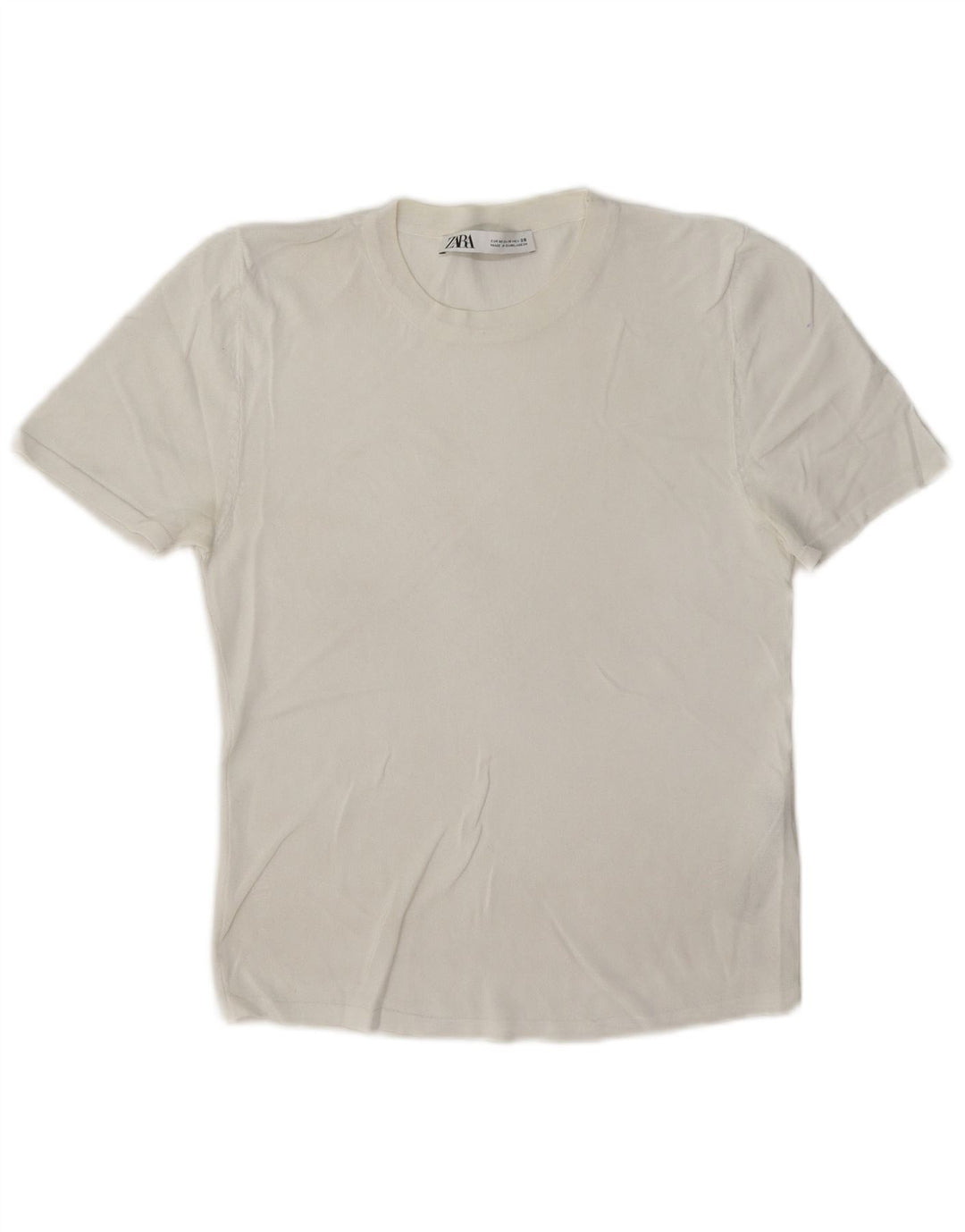 Zara Camiseta Mujer Top UK 40 Medium Viscosa Blanca