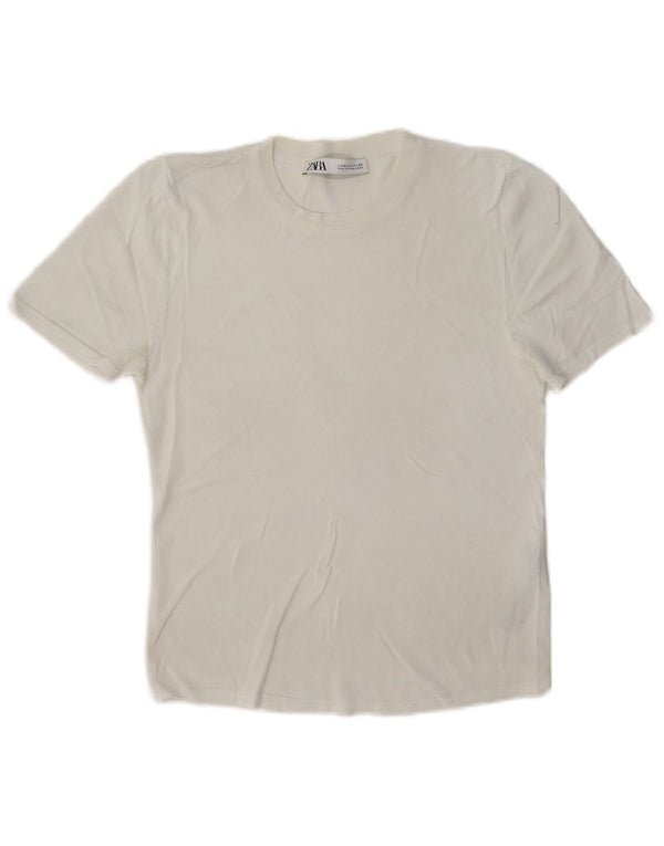 Zara Camiseta Mujer Top UK 40 Medium Viscosa Blanca