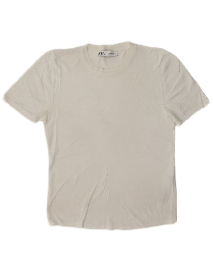 Zara Camiseta Mujer Top UK 40 Medium Viscosa Blanca