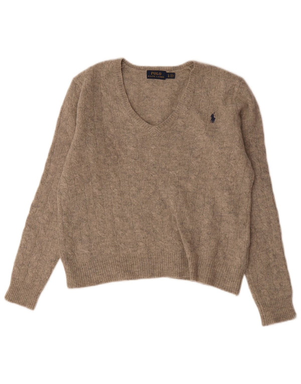 Polo Ralph Lauren suéter con cuello en V para mujer UK 46 grande gris moteado