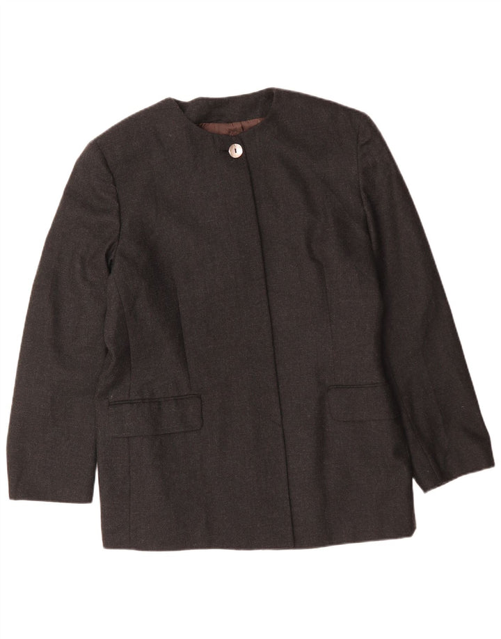 Vintage mujer longline 4 botones Blazer chaqueta IT 48 XL lana gris