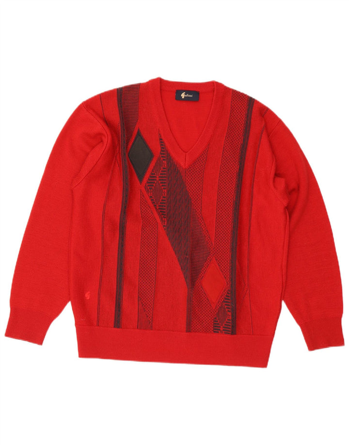 Gabicci Jersey Con Cuello En V Para Hombre De Lana Geométrica Roja Mediana