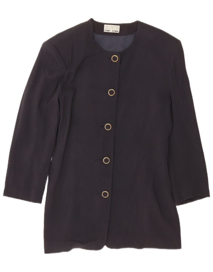 Vintage mujer longline 5 botón Blazer chaqueta IT 46 grande azul marino