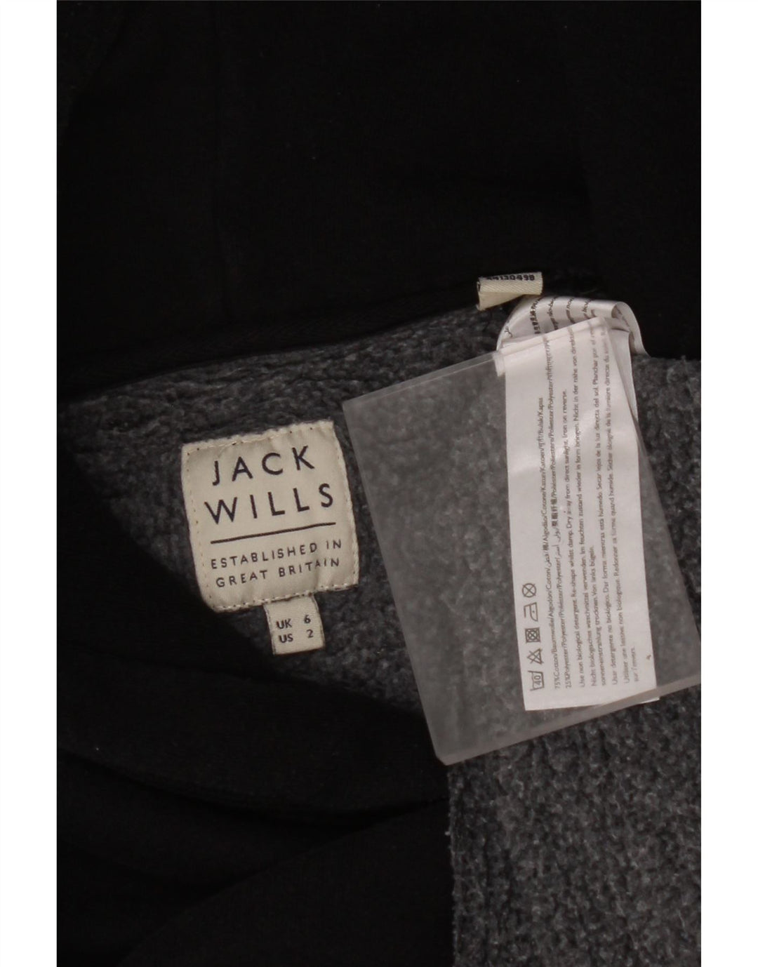 JACK WILLS Jersey con capucha gráfico extragrande para mujer UK 6 XS Algodón negro