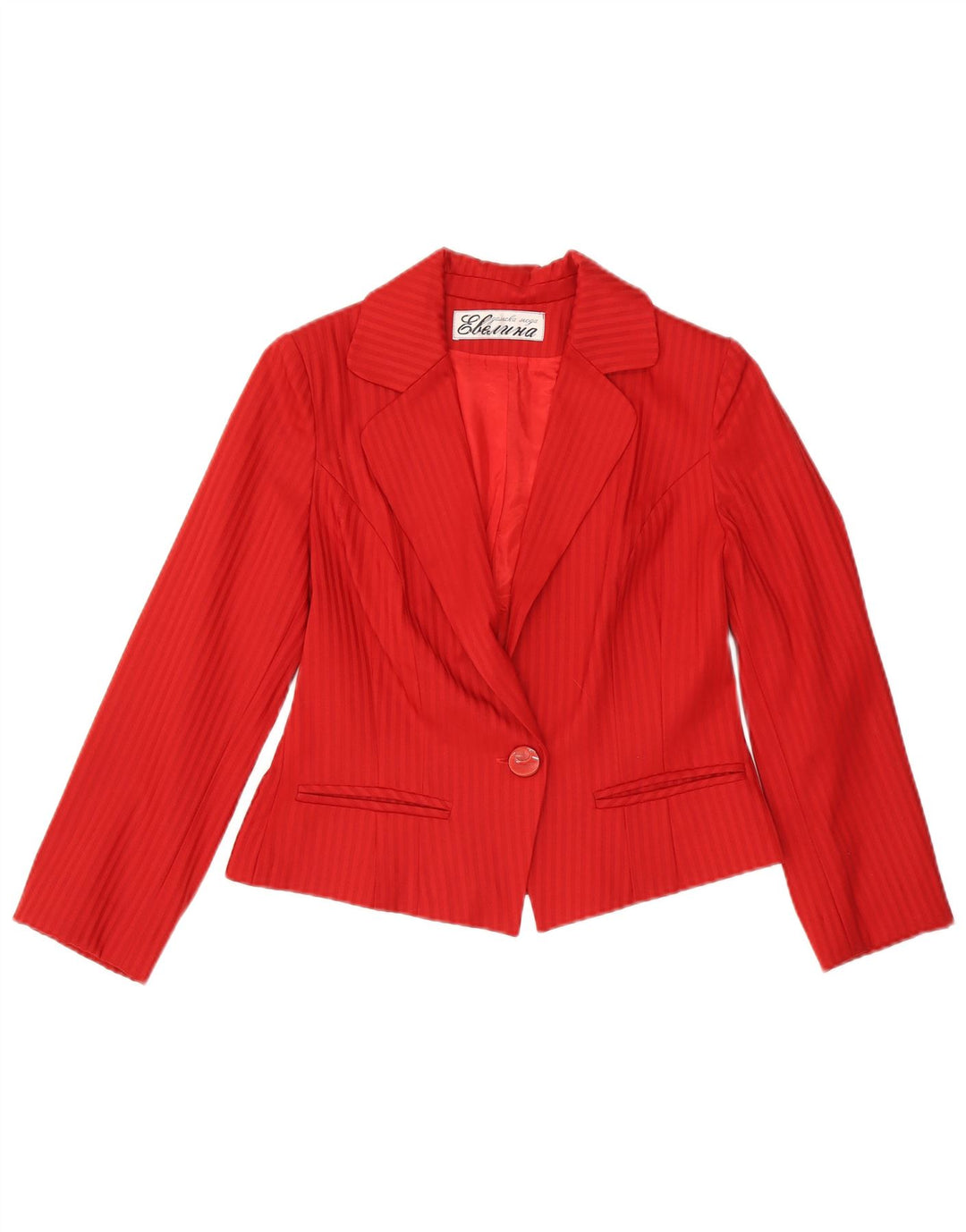Vintage mujer crop 1 botón Blazer chaqueta Reino Unido 14 raya roja mediana