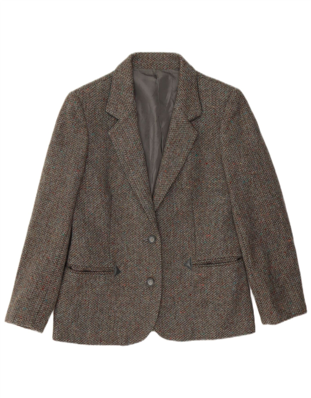 LANIFICO CAMPORE Chaqueta tipo blazer de 2 botones para mujer IT 44 Chevron marrón medio