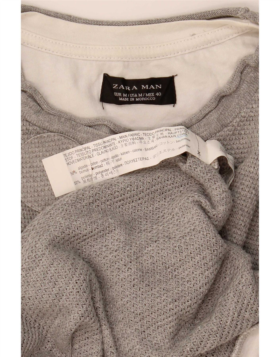 Zara Hombre Camiseta Top Algodón Gris Medio