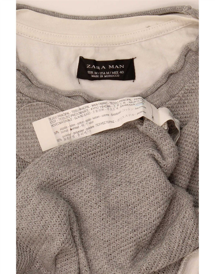 Zara Hombre Camiseta Top Algodón Gris Medio