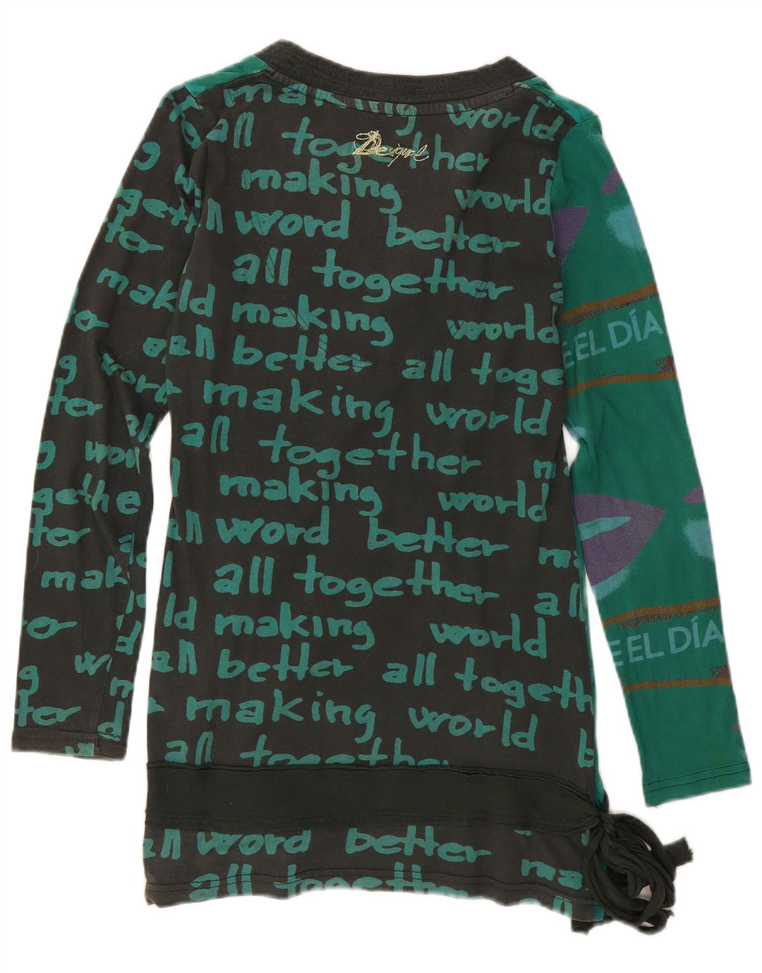 Desigual Top Túnica con Patrón Abstracto para Mujer Reino Unido 14 Algodón Verde Medio