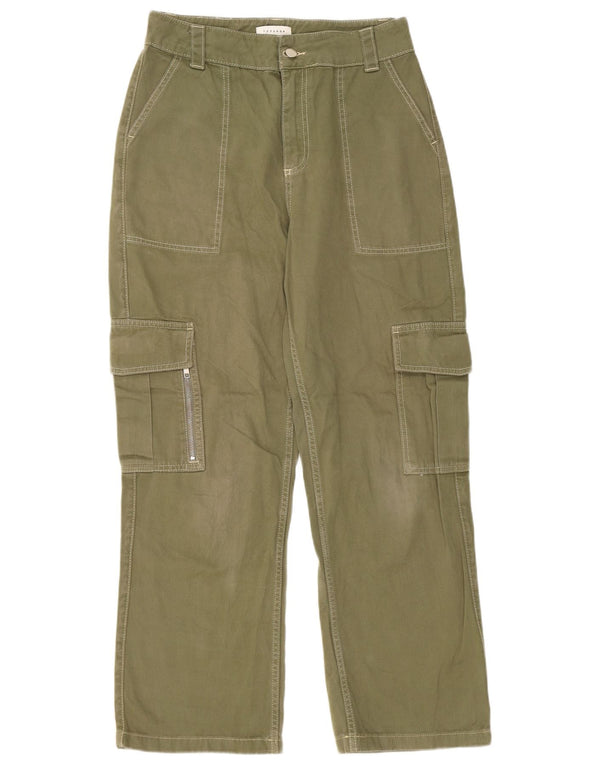 Topshop Pantalones cargo rectos para mujer UK 12 Medium W30 L28 Algodón verde