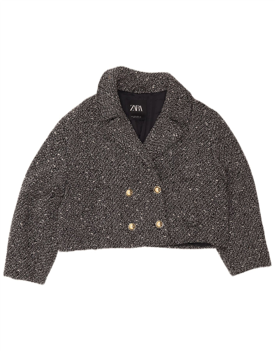 ZARA Mujer Chaqueta Corta Extragrande UK 40 XL Negro Moteado