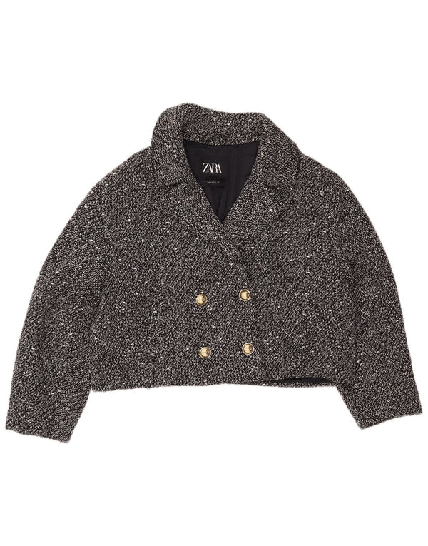 ZARA Mujer Chaqueta Corta Extragrande UK 40 XL Negro Moteado