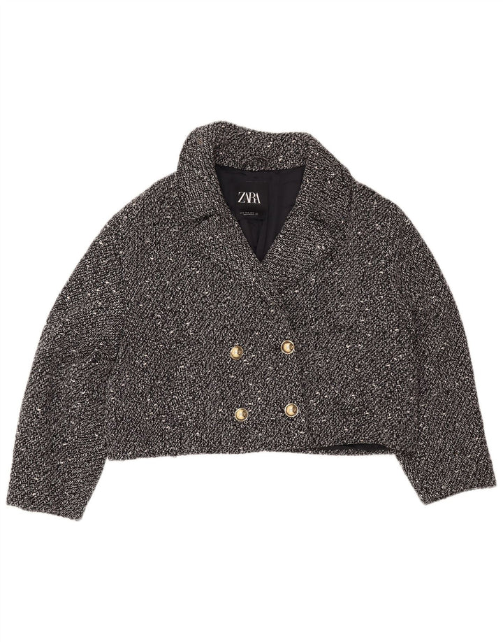 ZARA Mujer Chaqueta Corta Extragrande UK 40 XL Negro Moteado