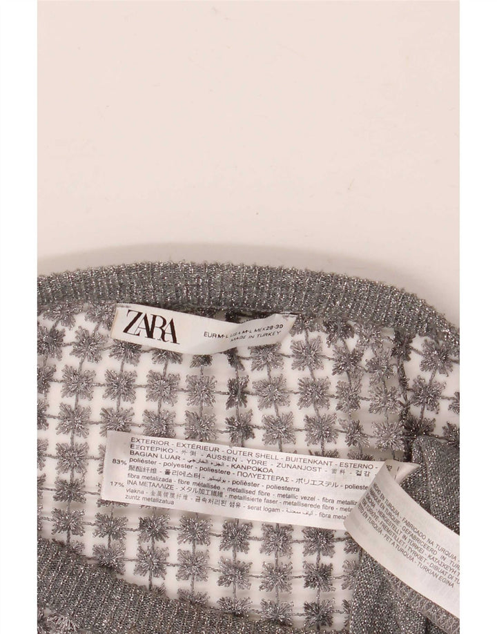 Zara Mujer Crop See Through Blusa Top Reino Unido 44 Gris Medio Floral
