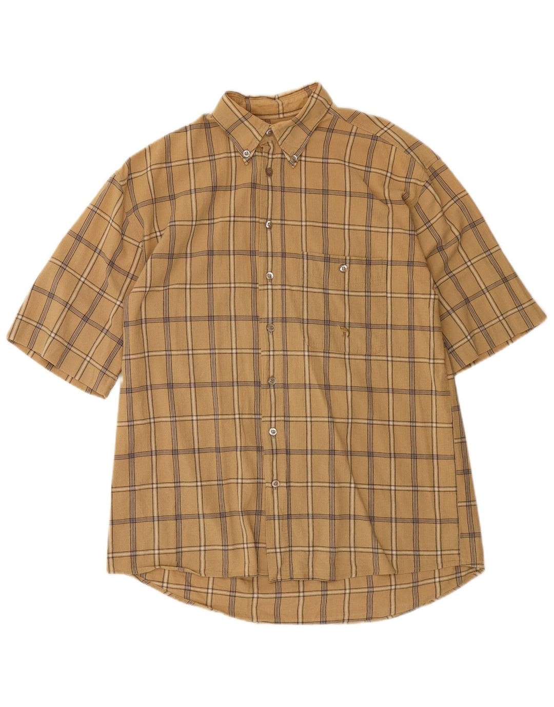 CAMEL Camisa de manga corta para hombre Small Beige Check