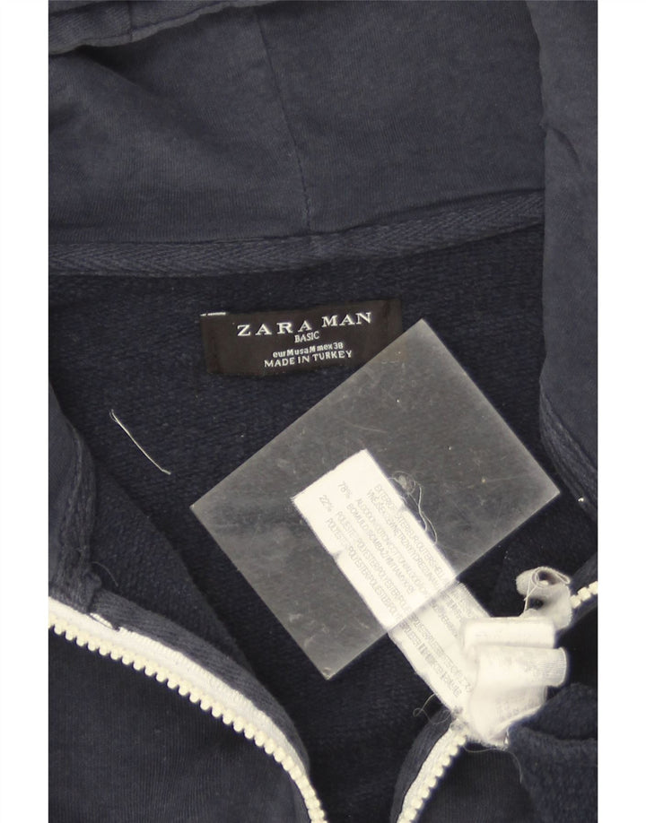 Zara Hombre Sudadera Con Capucha Y Cremallera Suéter Mediano Azul Marino Algodón