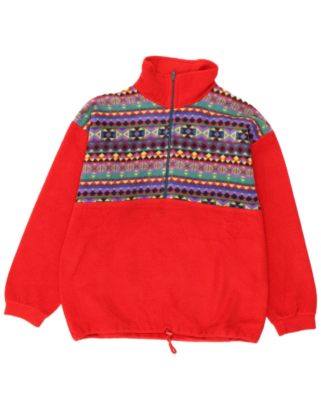 Vintage hombres zip cuello polar jumper medio rojo geométrico poliéster
