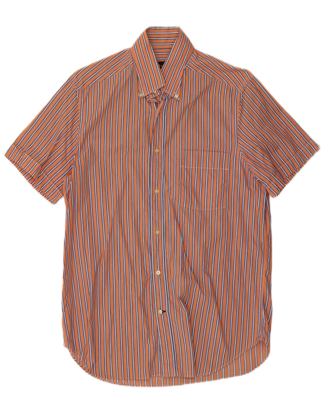Camisa Massimo Dutti Hombre Manga Corta Algodón Rayas Naranja Medio