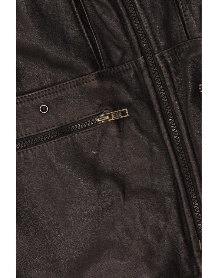 Chaqueta de cuero vintage para hombre IT 48 Piel de cordero negra mediana