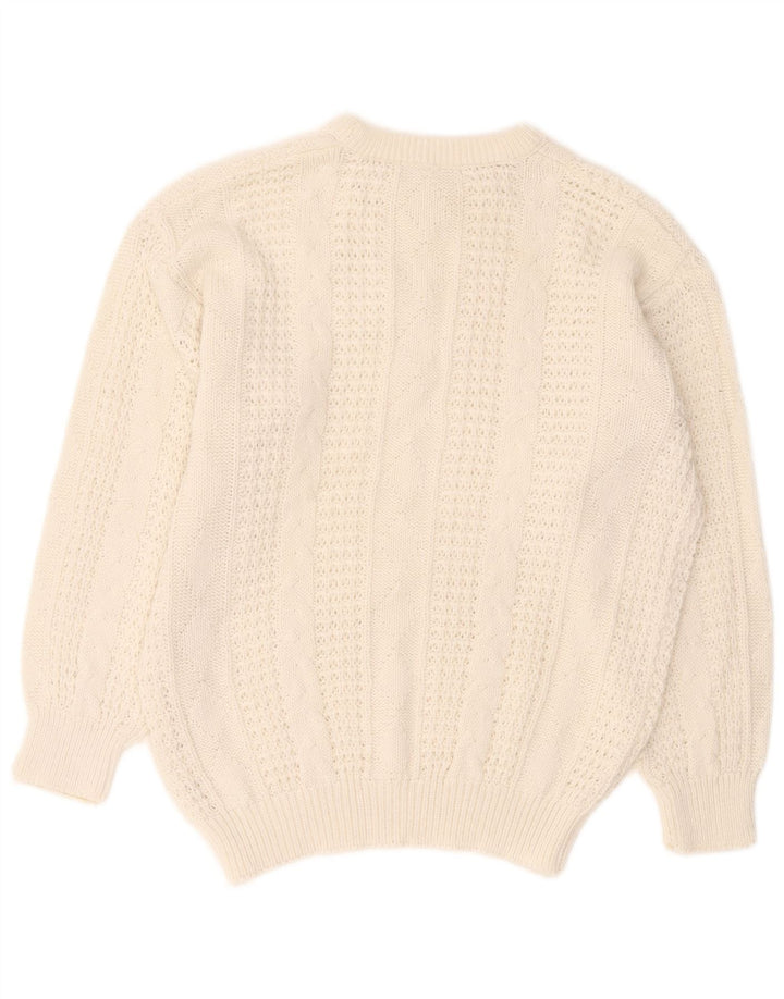VINTAGE Mujer Oversize Crew Neck Jumper Suéter Reino Unido 10/12 Medio Blanco