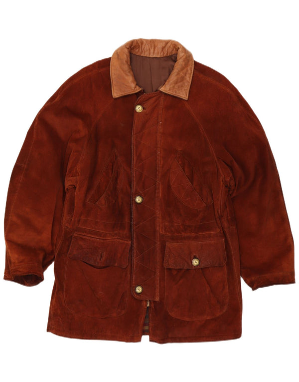 Chaqueta de ante vintage para hombre IT 54 2XL cuero marrón