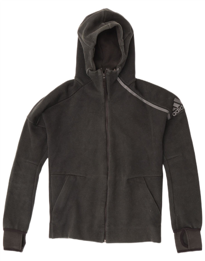 Adidas - Sudadera con capucha para hombre con cremallera gráfica, talla pequeña, poliéster negro