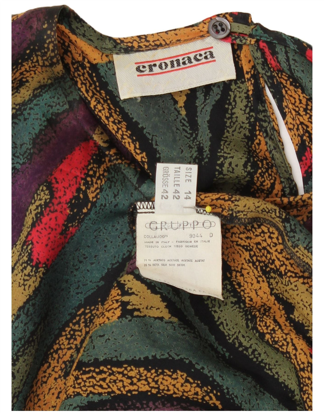 Vintage mujer patrón abstracto blusa Top Reino Unido 14 grande multicolor