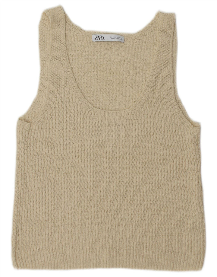 Zara Mujer Chaleco Tank Top Reino Unido 12 Medio Beige Acrílico