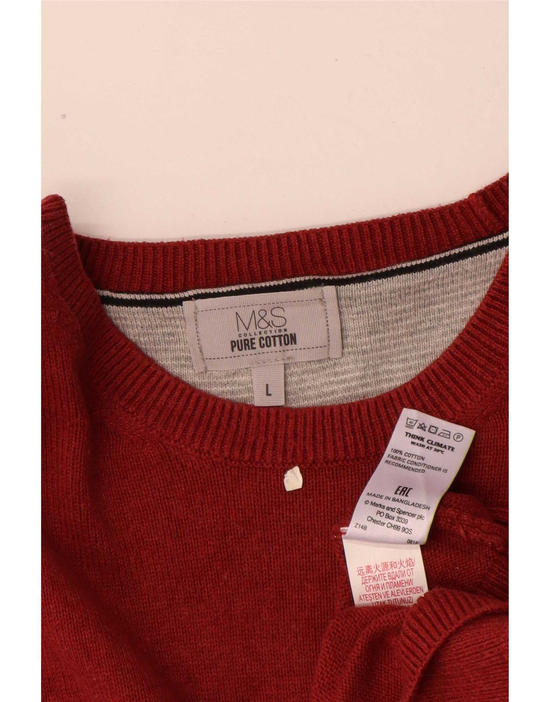 Marks & Spencer Jersey con cuello barco para hombre, talla grande, algodón rojo